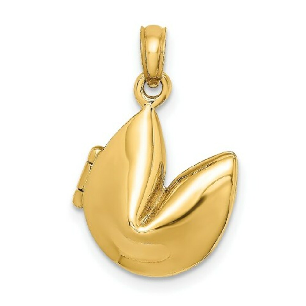 14K Yellow Gold 3-D Moveable Fortune Cookie Charm Pendant
