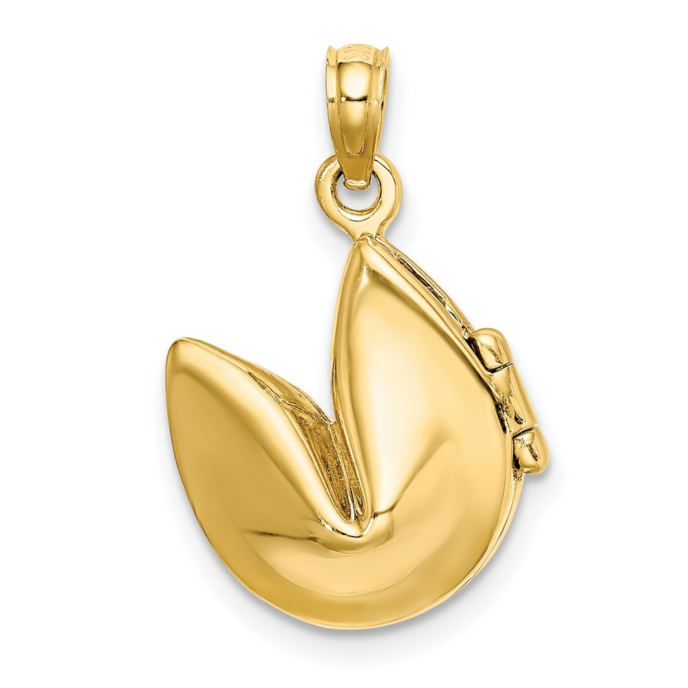 14K Yellow Gold 3-D Moveable Fortune Cookie Charm Pendant