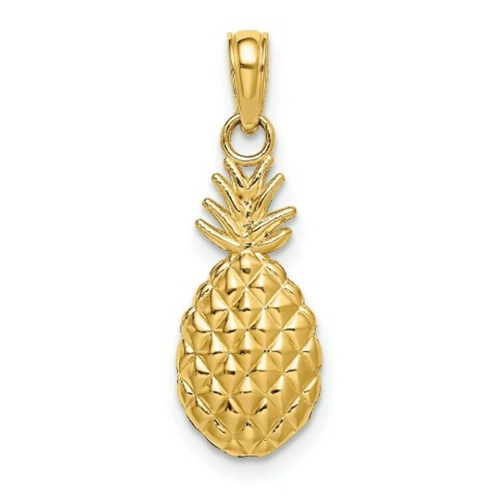 14K Yellow Gold 2-D & Textured PINEAPPLE Charm Pendant