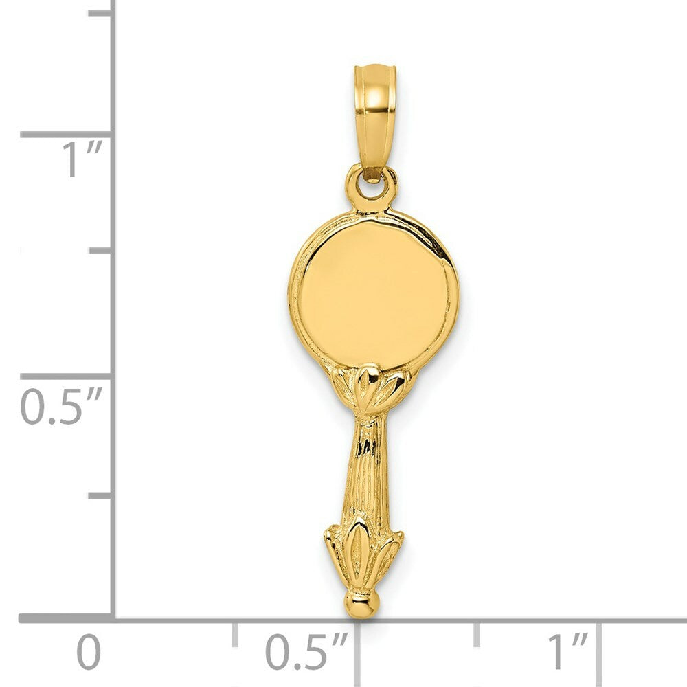 14K Yellow Gold 3-D HAND MIRROR Charm Pendant