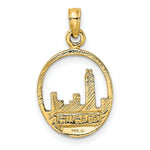 Load image into Gallery viewer, 14K Yellow Gold 2-D Chicago Skyline In Circle Frame Charm Pendant
