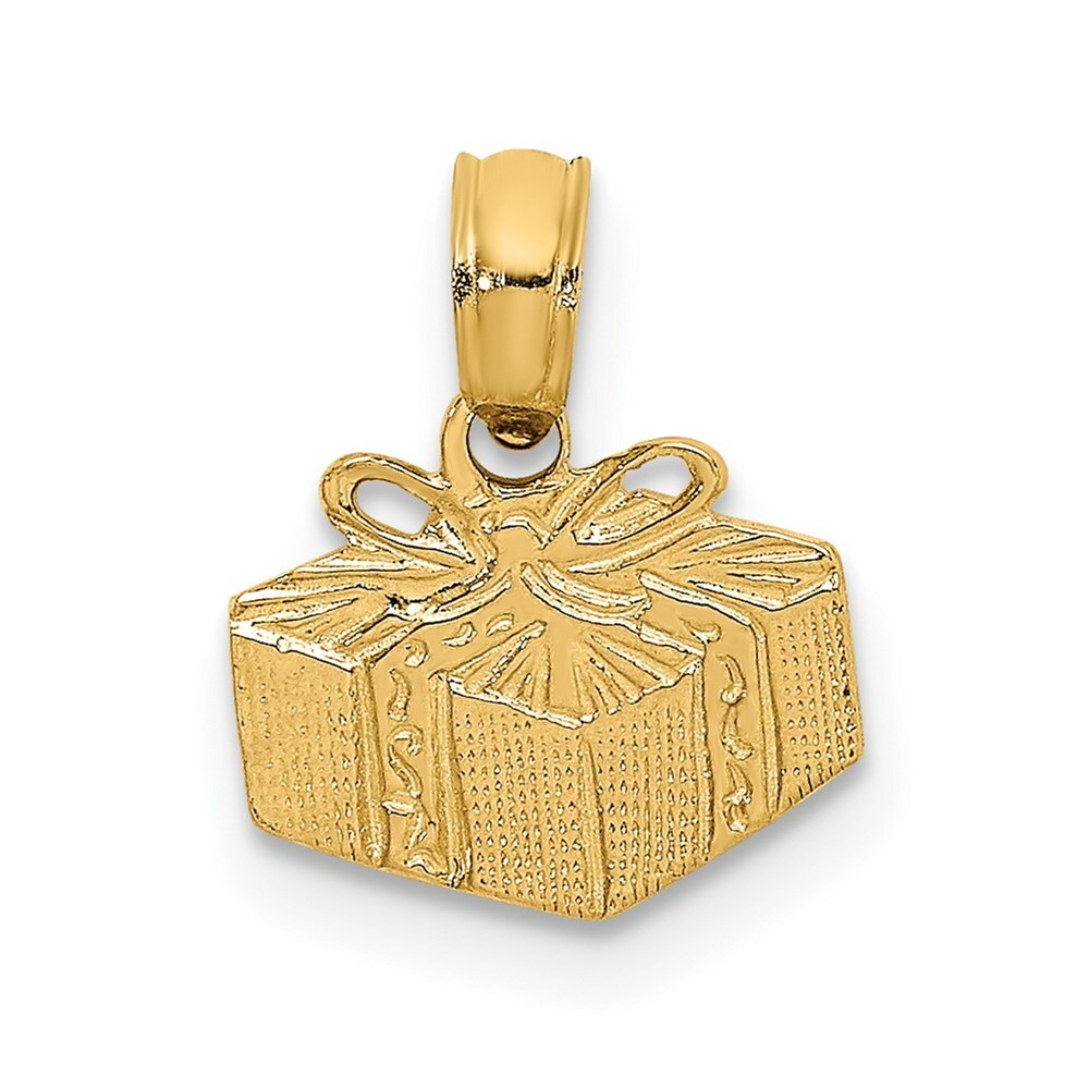 14K Yellow Gold WRAPPED GIFT BOX Charm Pendant