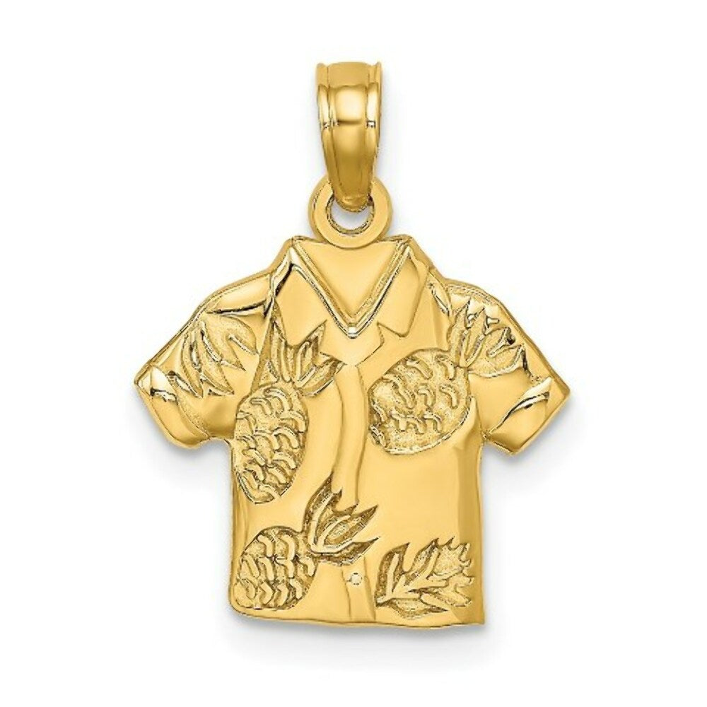14K Yellow Gold Polished Hawaiian Pineapple Style Shirt Charm Pendant