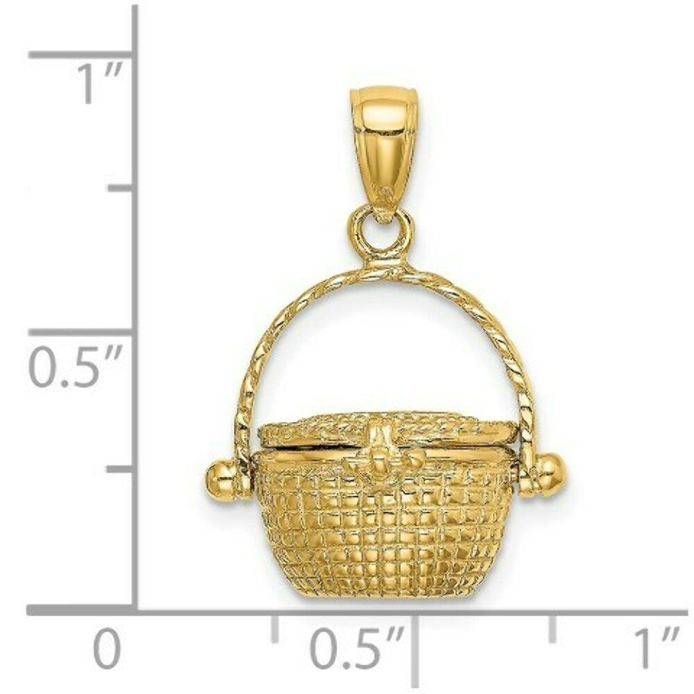 14K Yellow Gold 3-D Moveable NANTUCKET BASKET Charm Pendant