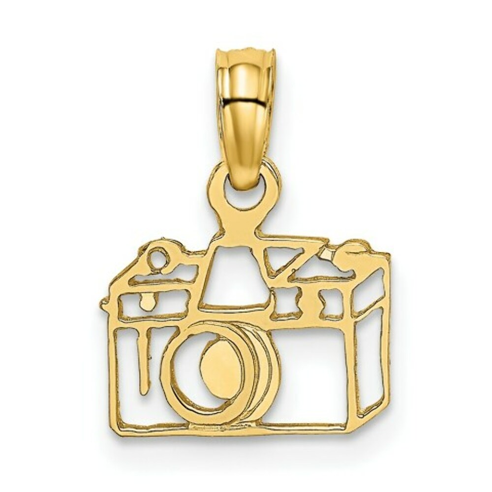 14K Yellow Gold Flat Cut-Out Camera Charm Pendant