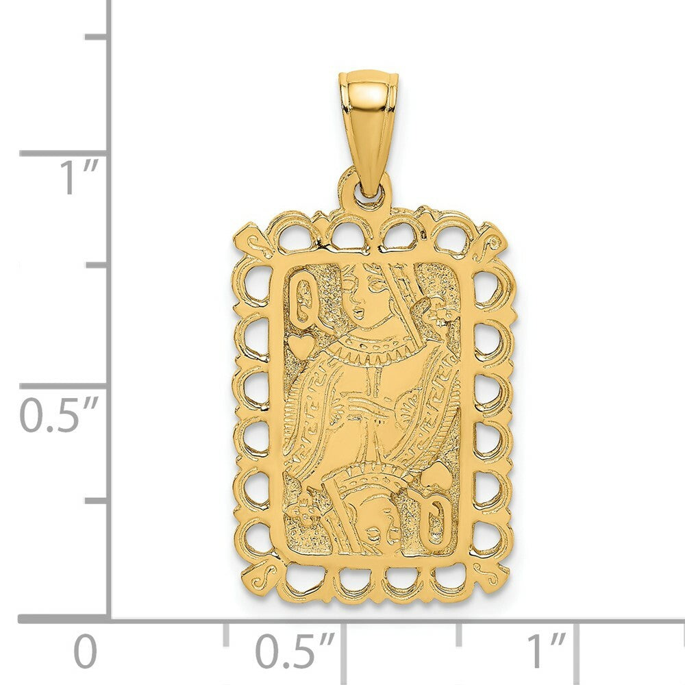 14K Yellow Gold 2-D Queen Playing Card Charm Pendant