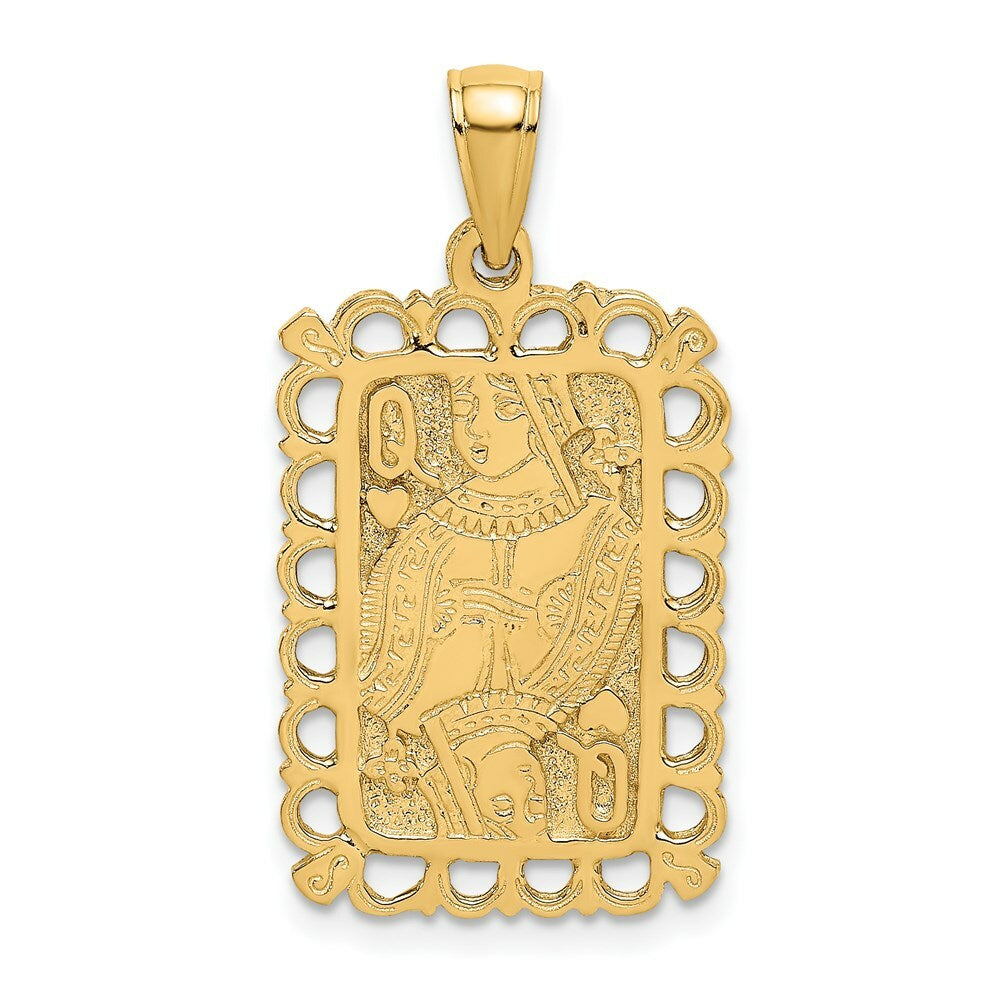 14K Yellow Gold 2-D Queen Playing Card Charm Pendant