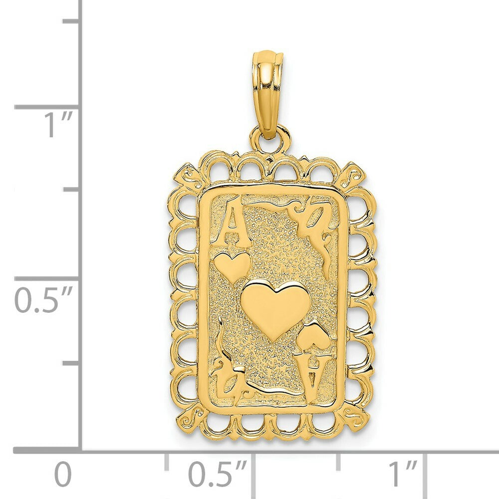 14K Yellow Gold Hearts With Ace Playing Cards Charm Pendant