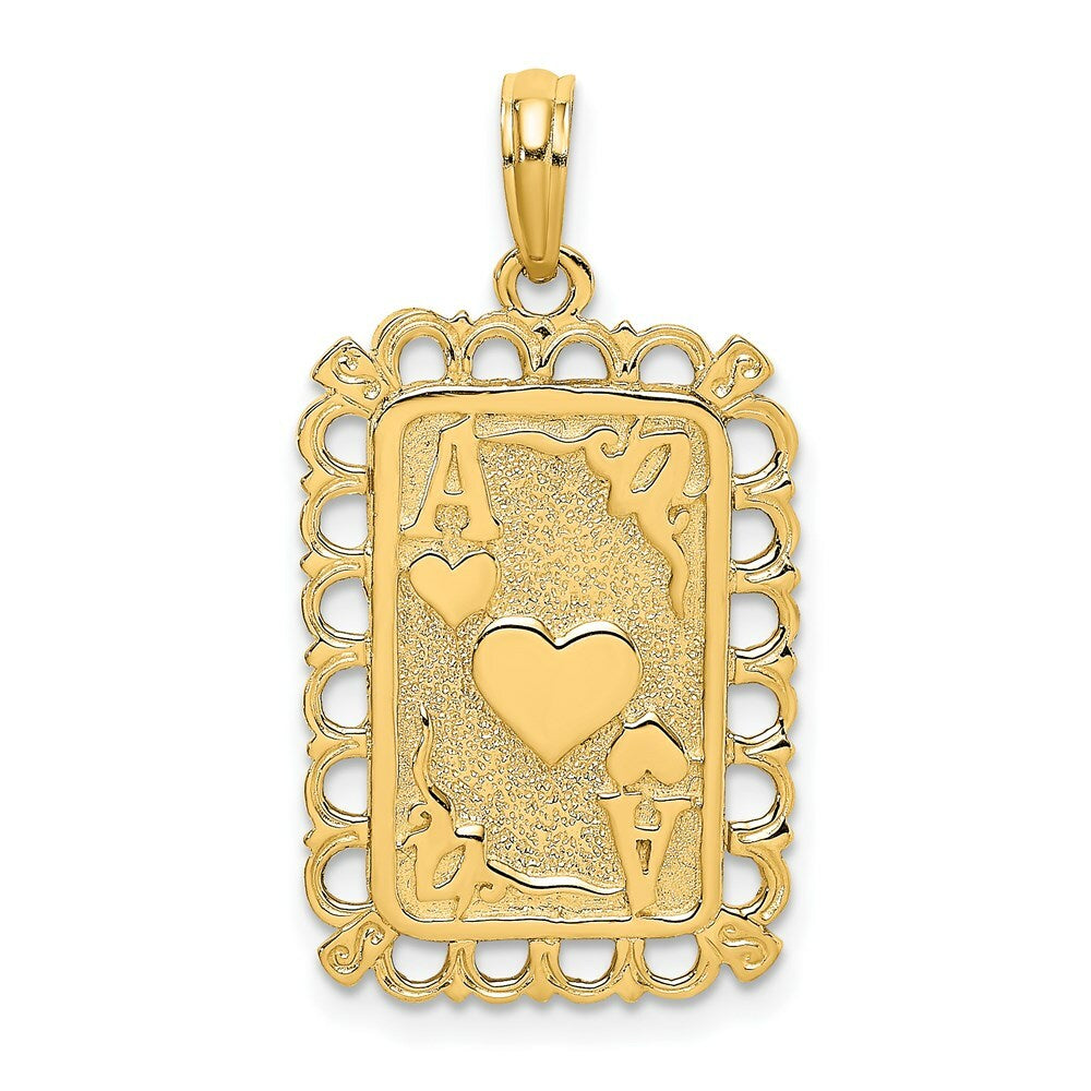 14K Yellow Gold Hearts With Ace Playing Cards Charm Pendant