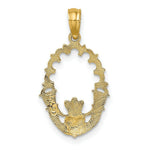 Load image into Gallery viewer, 14K Yellow Gold Engraved Claddagh In Oval With Lace Trim Charm Pendant
