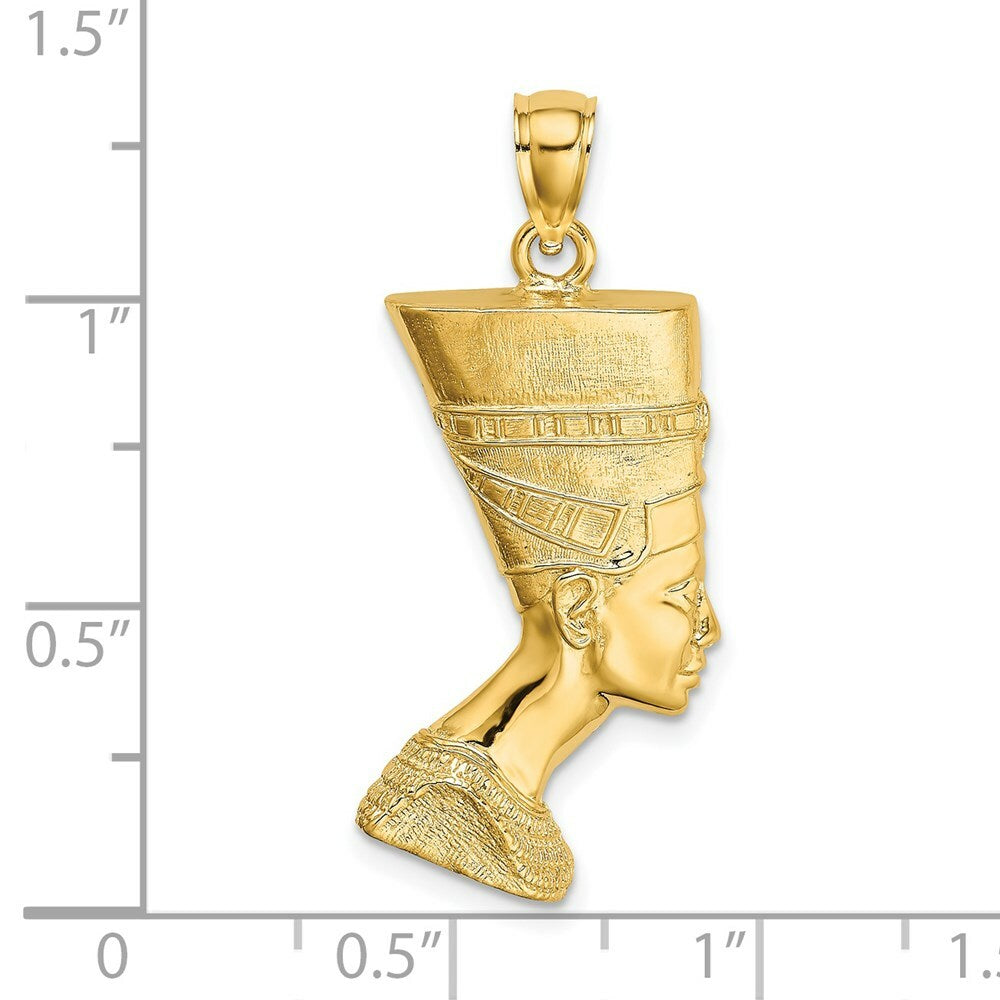 14K Yellow Gold 2-D & Polished and Textured NEFERTITI Profile Charm Pendant