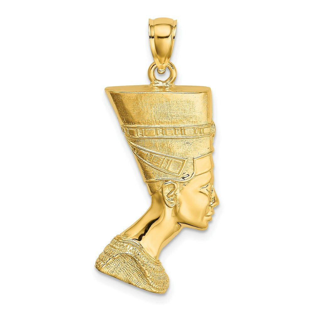 14K Yellow Gold 2-D & Polished and Textured NEFERTITI Profile Charm Pendant