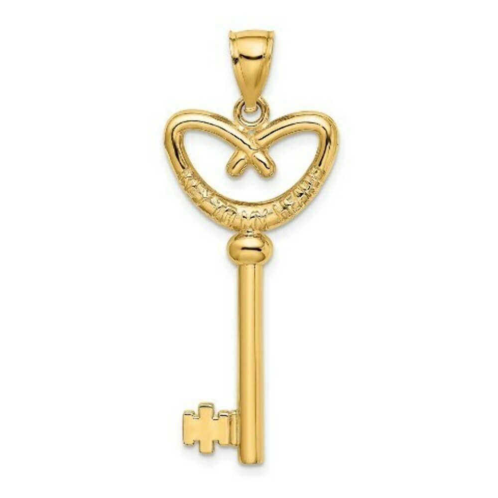 14K Yellow Gold Key With Pretzel Heart Charm Pendant