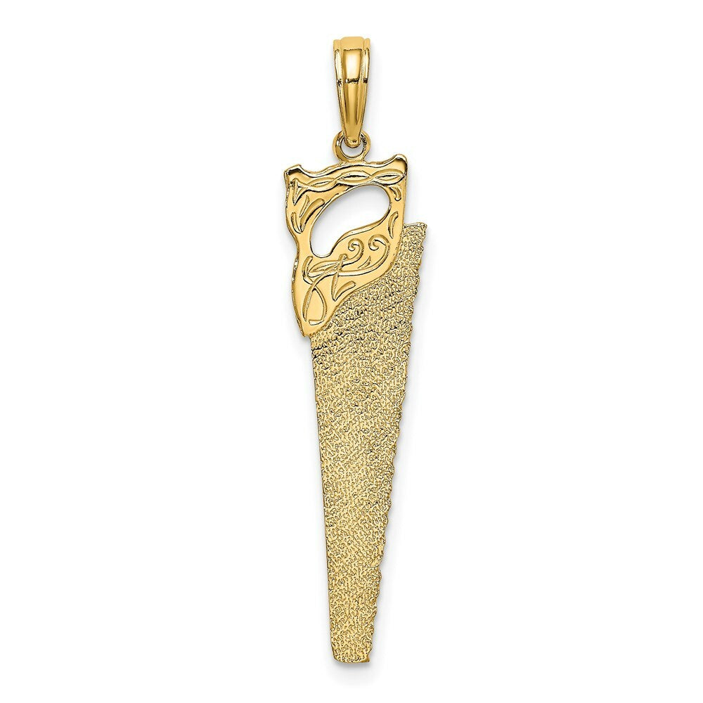 14K Yellow Gold 3-D Flat HAND SAW Charm Pendant