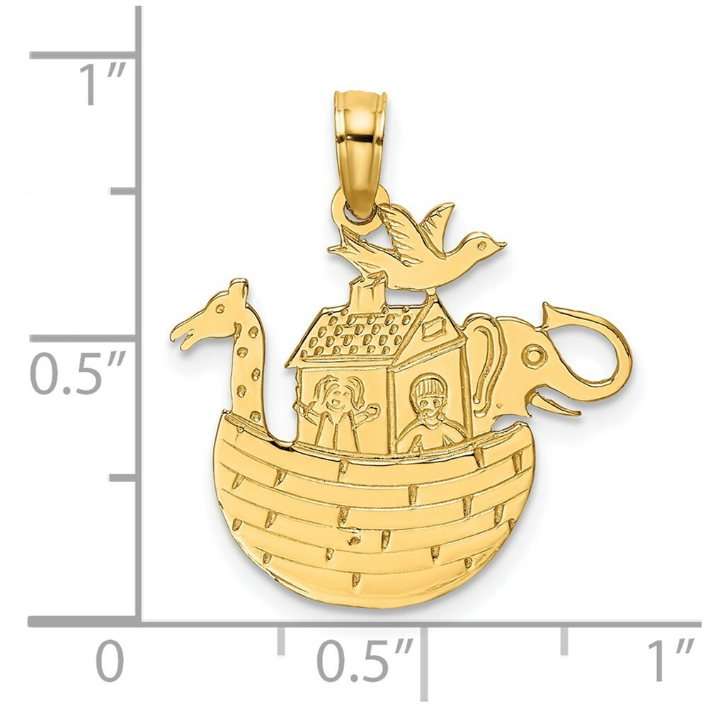 14K Yellow Gold Engraved & Flat Noah's Ark Charm Pendant