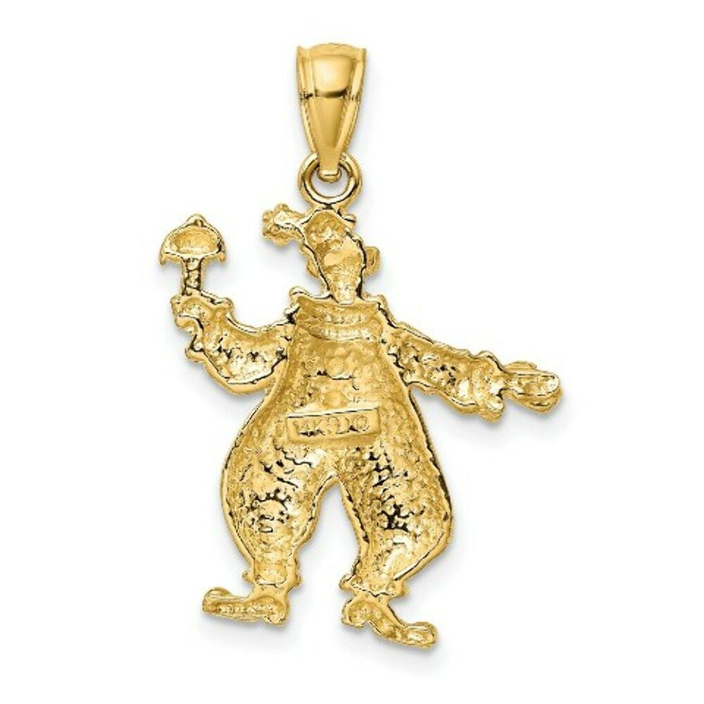 14K Yellow Gold 2-D & Textured CLOWN HOLDING UMBRELLA Charm Pendant