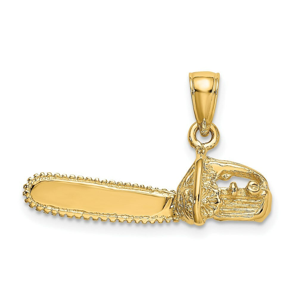 14K Yellow Gold 3-D Small CHAIN SAW Charm Pendant
