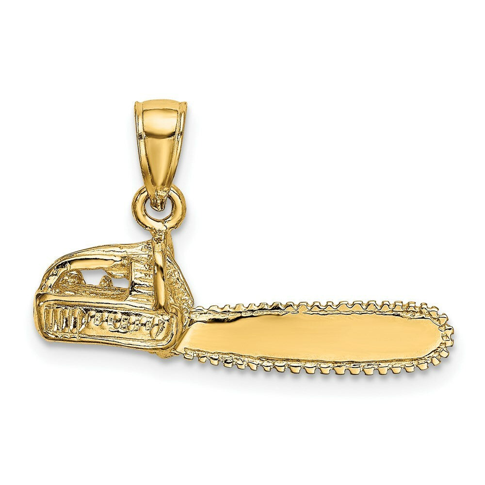 14K Yellow Gold 3-D Small CHAIN SAW Charm Pendant