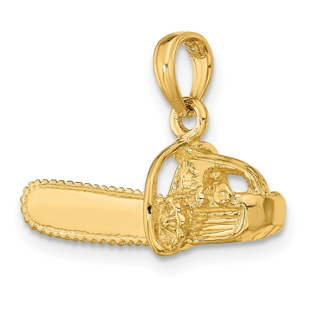 14K Yellow Gold 3-D Small CHAIN SAW Charm Pendant