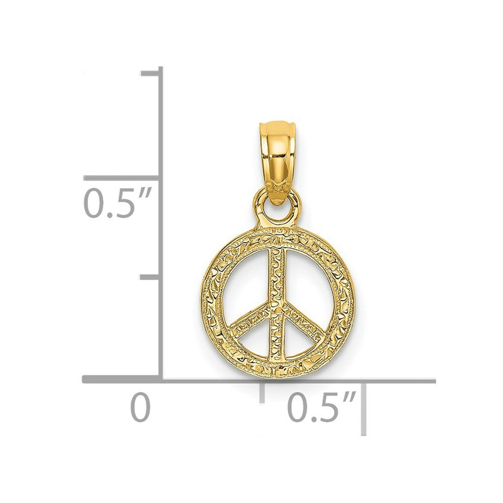 14K Yellow Gold Flat & Textured Mini Peace Sign Charm Pendant