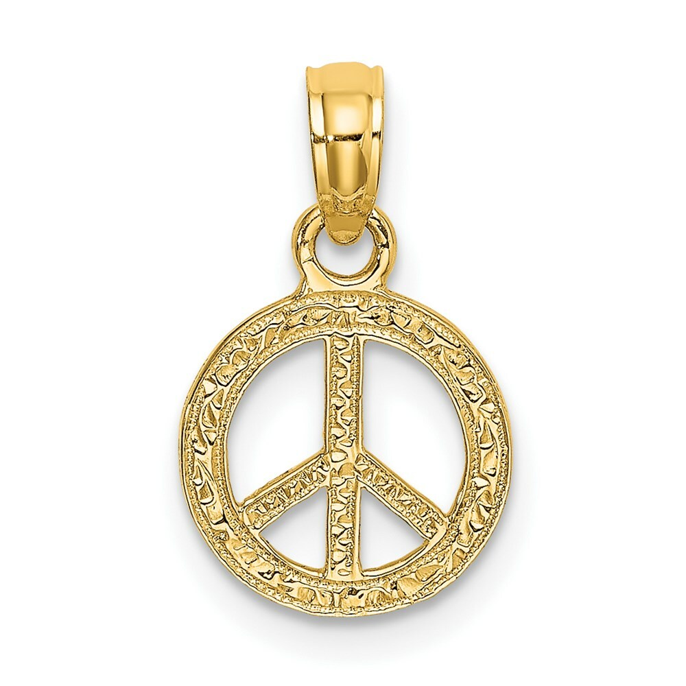 14K Yellow Gold Flat & Textured Mini Peace Sign Charm Pendant