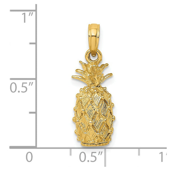 14K Yellow Gold 3-D PINEAPPLE Charm Pendant