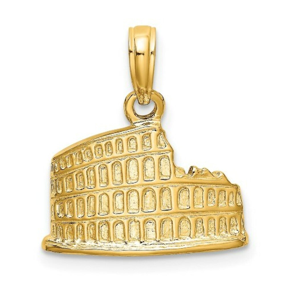 14K Yellow Gold Texture & 2-D COLISEUM Charm Pendant