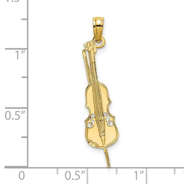 14K Yellow Gold Polished and Engraved UPRIGHT BASS Charm Pendant