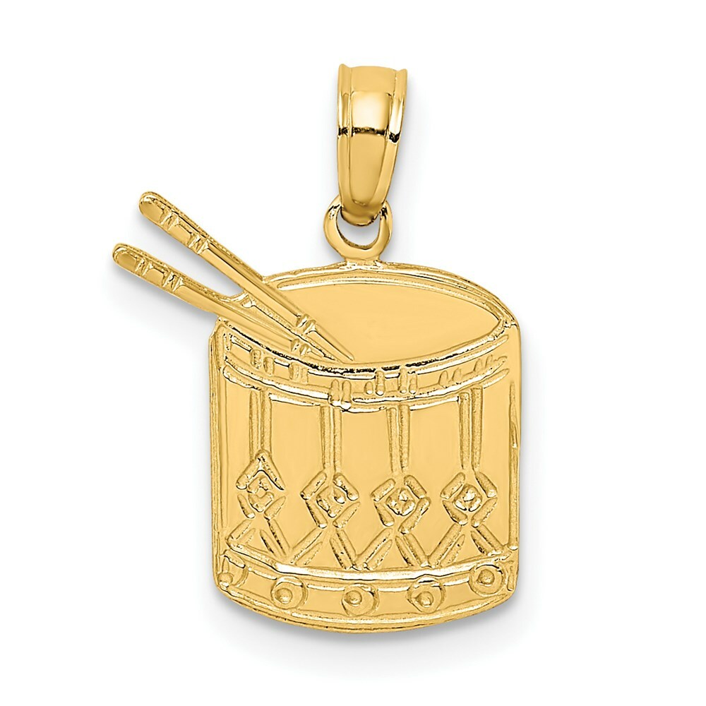 14K Yellow Gold Polished Drum and Sticks Charm Pendant