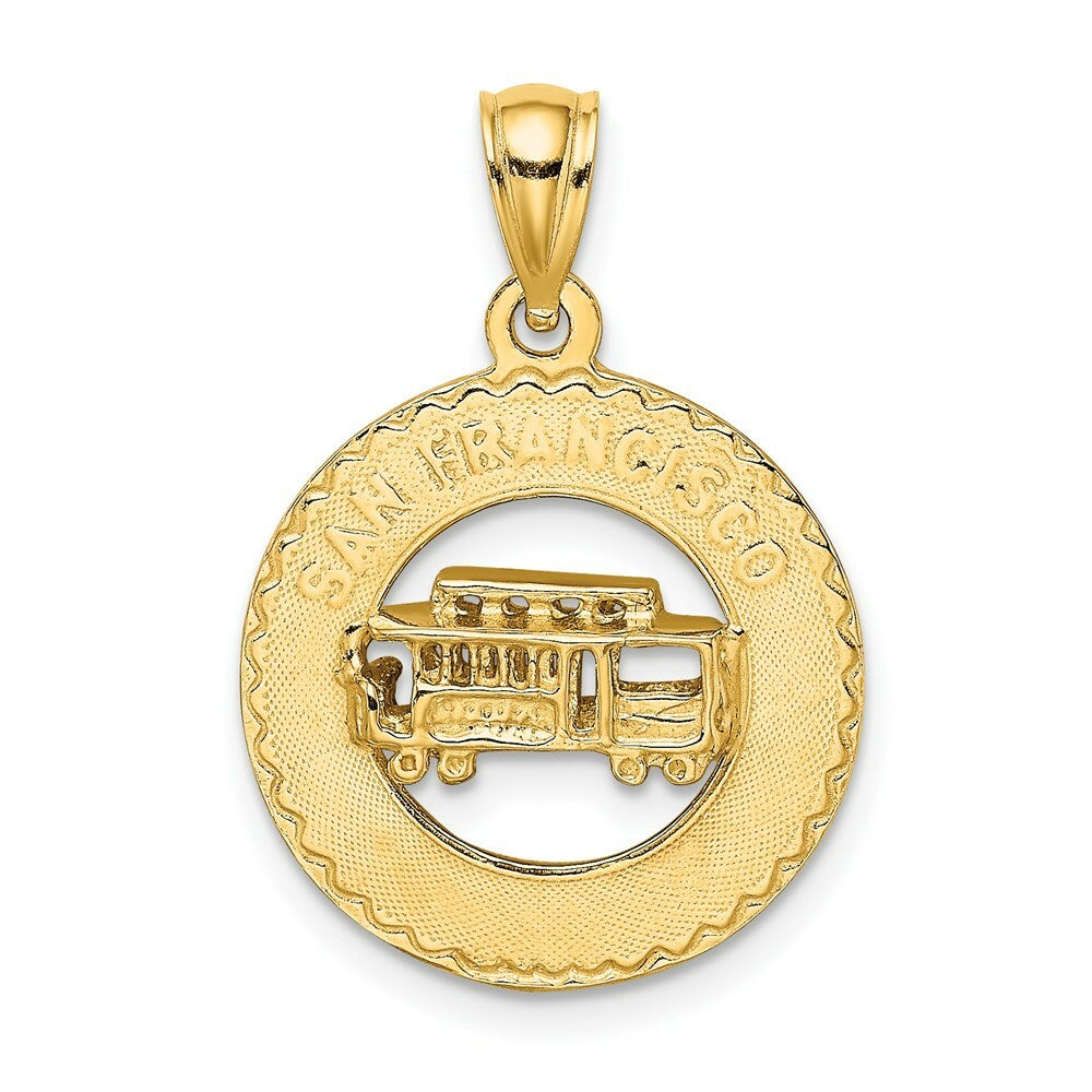 14K Yellow Gold 3-D San Francisco Disc With Cable Car Charm Pendant