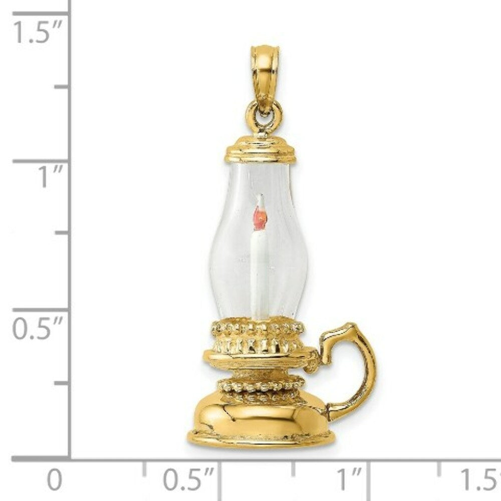 14K Yellow Gold With Glass & Enamel 3-D Candle Latern Charm Pendant