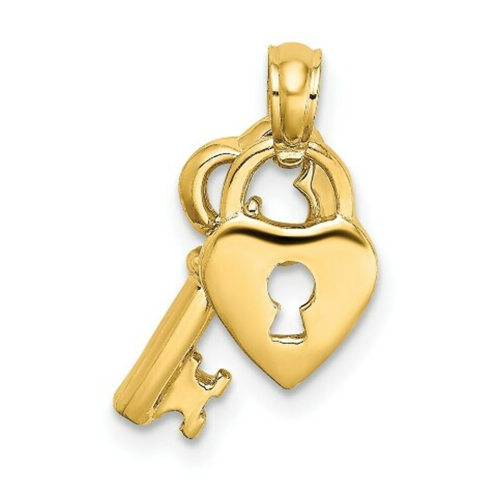 14K Yellow Gold Dangling Heart & Key Charm Pendant