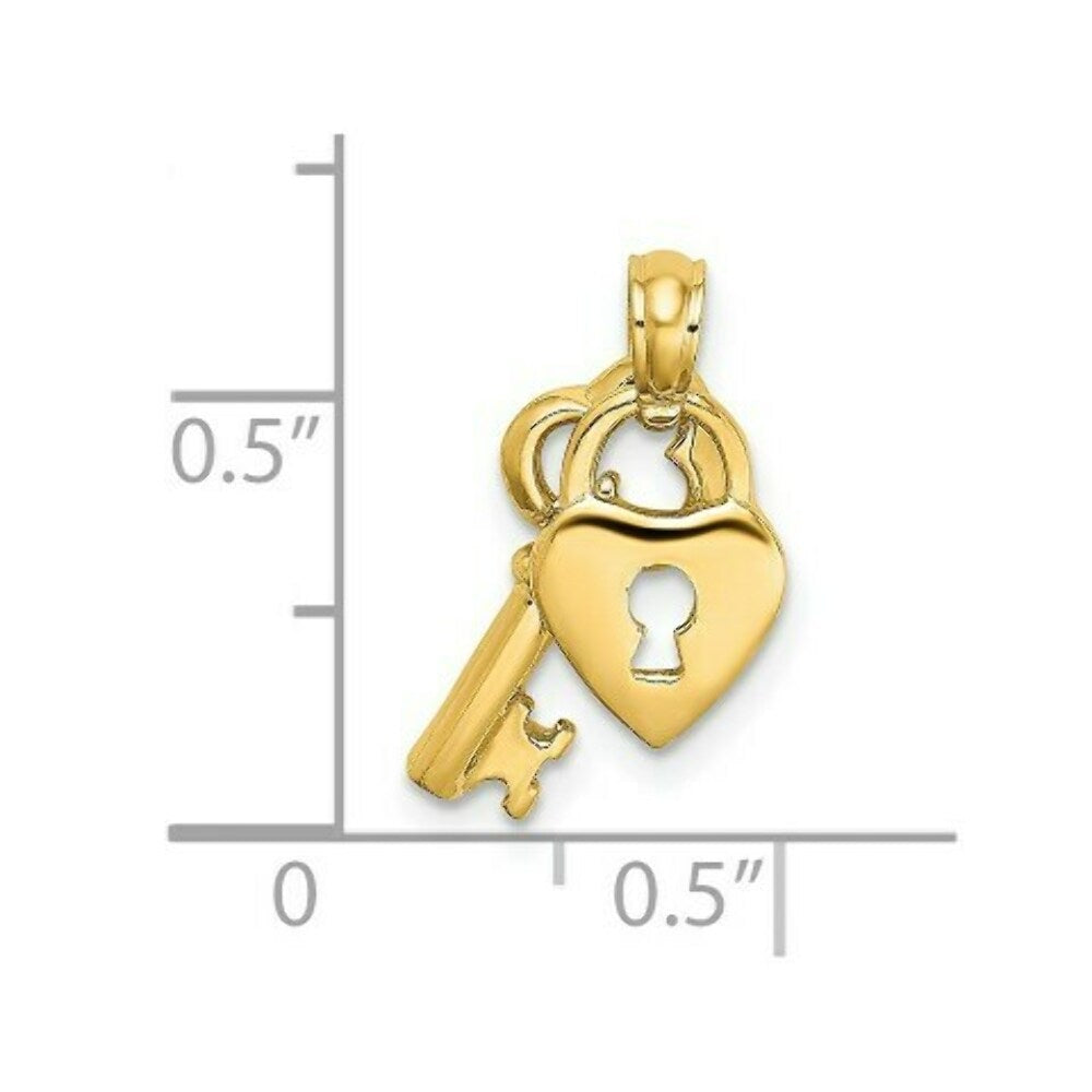 14K Yellow Gold Dangling Heart & Key Charm Pendant