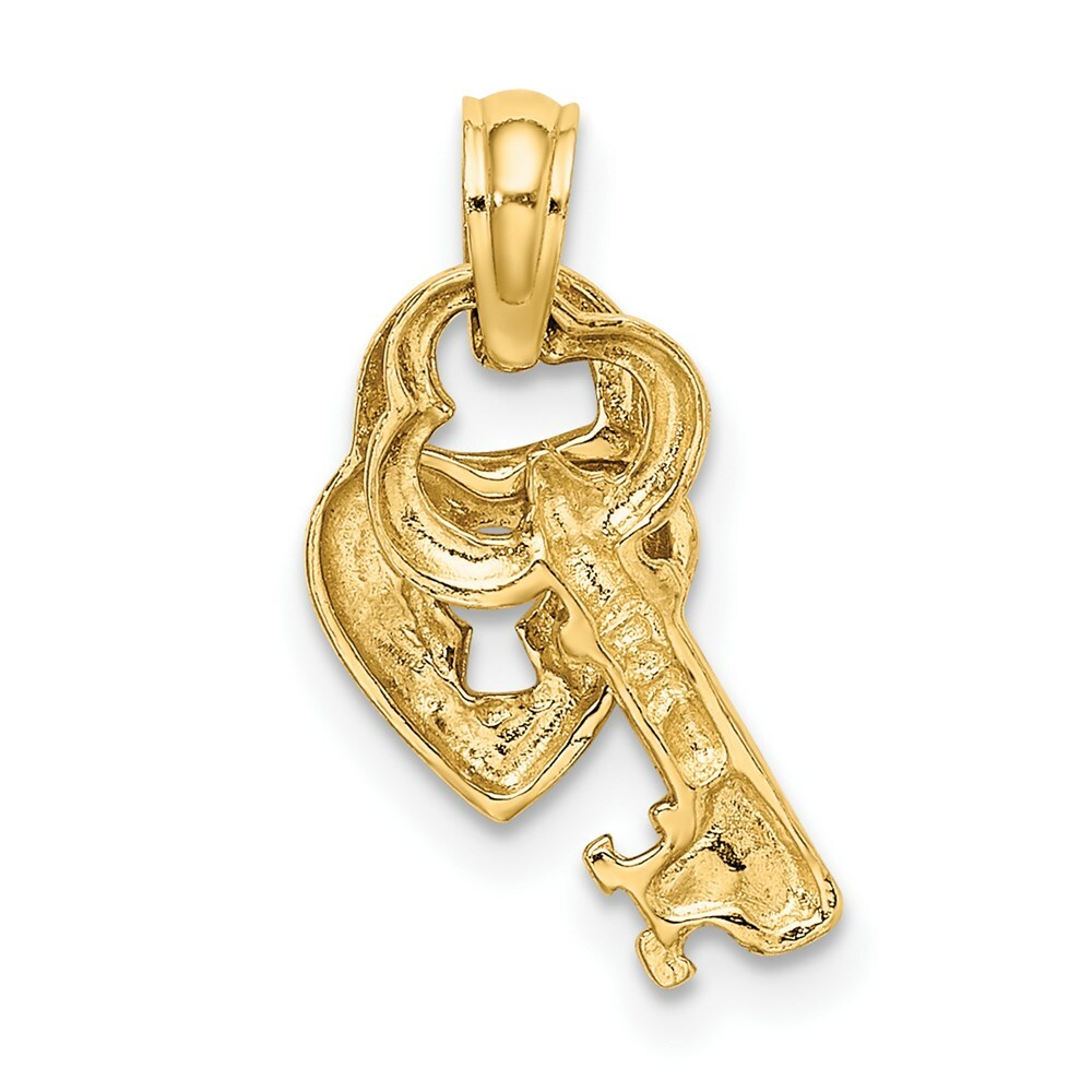 14K Yellow Gold Dangling Heart & Key Charm Pendant