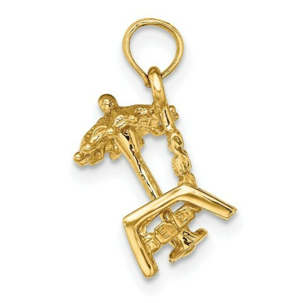 14K Yellow Gold 3-D Beach Chair With Umbrella Charm Pendant