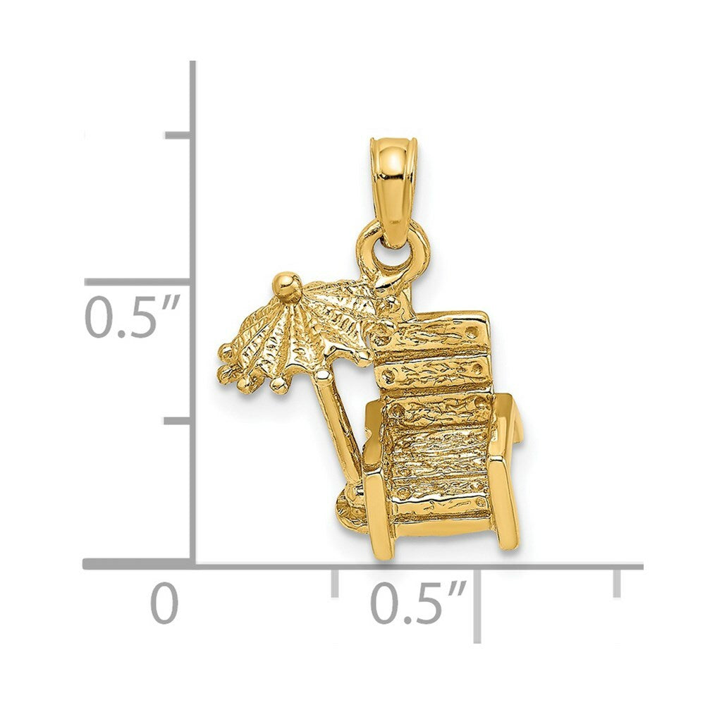 14K Yellow Gold 3-D Beach Chair With Umbrella Charm Pendant