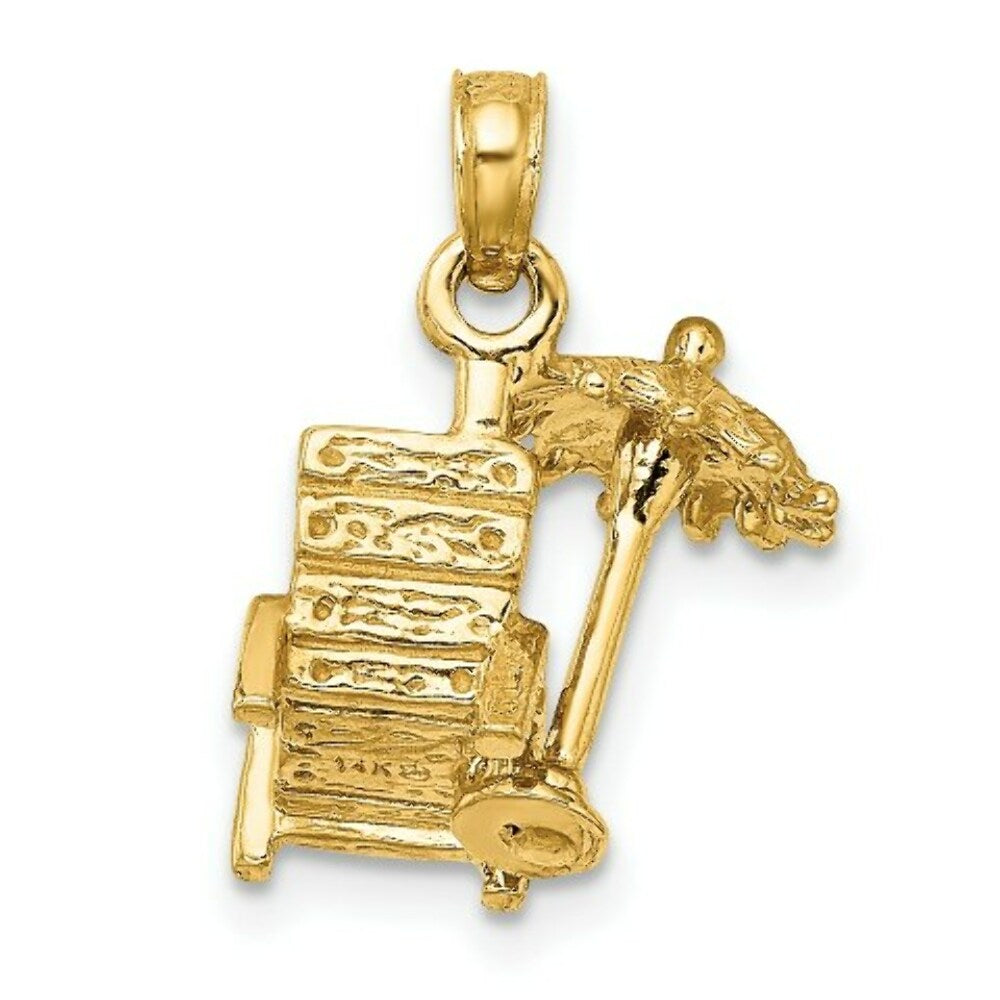 14K Yellow Gold 3-D Beach Chair With Umbrella Charm Pendant