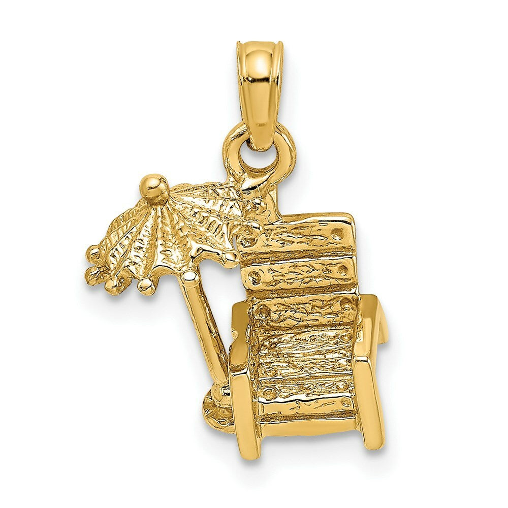 14K Yellow Gold 3-D Beach Chair With Umbrella Charm Pendant