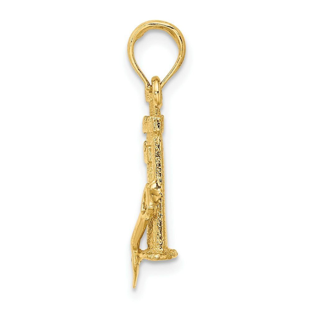 14K Yellow Gold 3-D Sand Castle With Shovel Charm Pendant