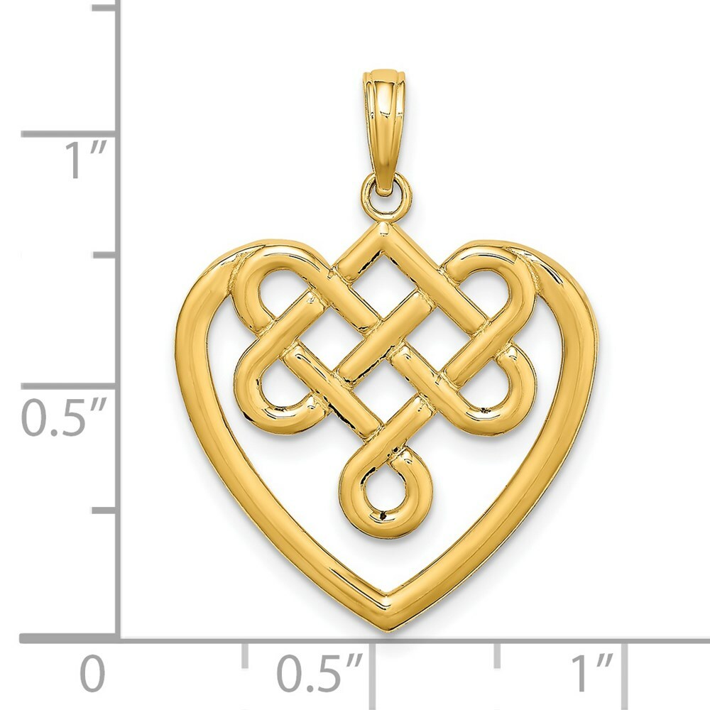 14K Yellow Gold LRG CELTIC KNOT HEART Charm Pendant