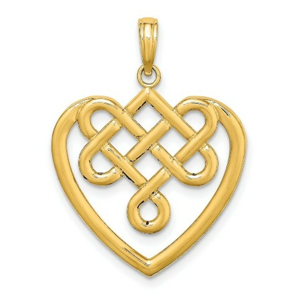 14K Yellow Gold LRG CELTIC KNOT HEART Charm Pendant