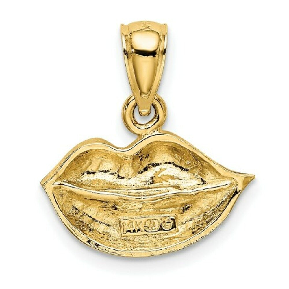 14K Yellow Gold 2-D & Polished LIPS Charm Pendant