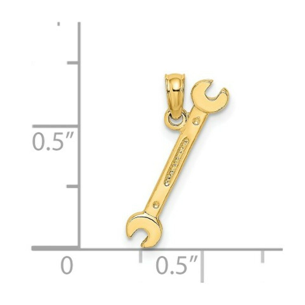 Double Open-Ended Wrench Tool Charm Pendant in 14K Yellow Gold 3-D