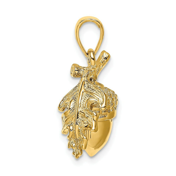 14K Yellow Gold 3-D ACORN With SINGLE LEAF