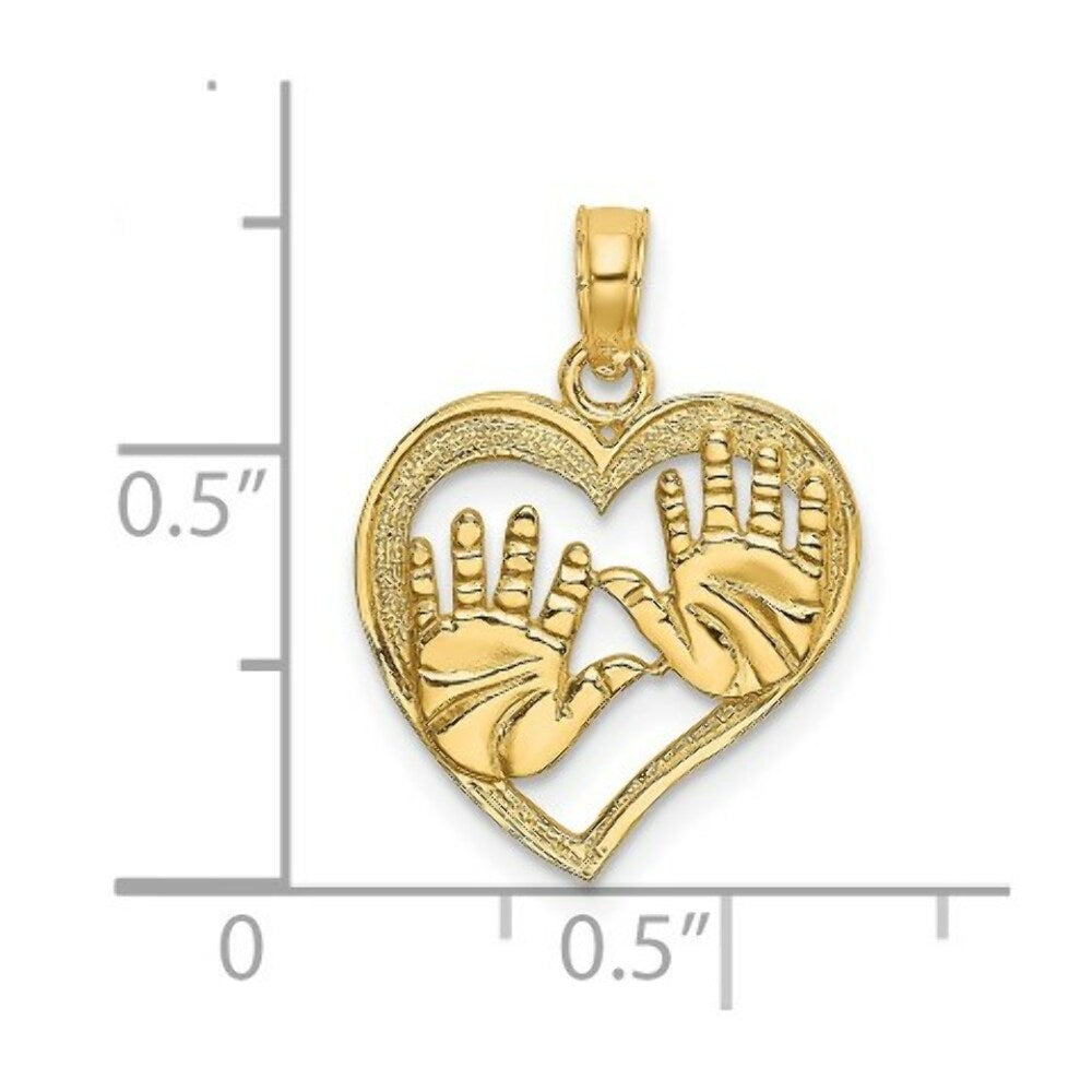 14K Yellow Gold Cut-Out Double Hand Prints In Heart Charm Pendant