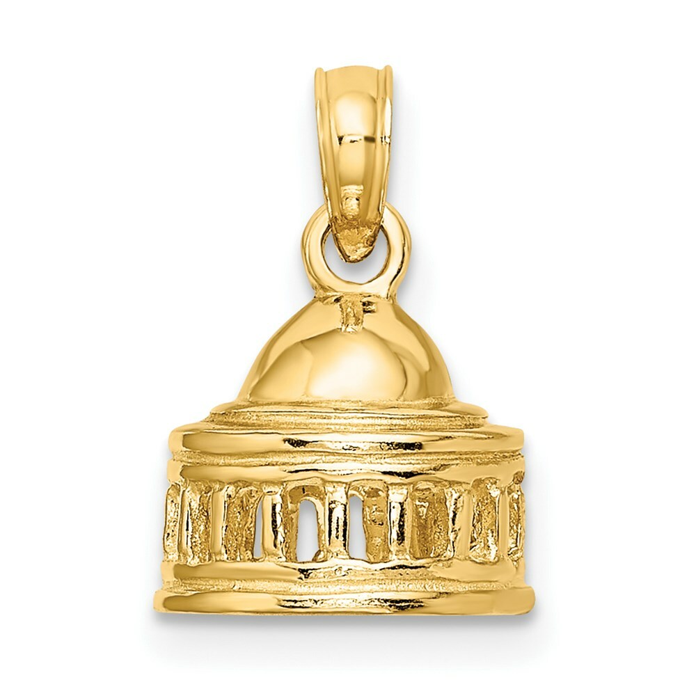 14K Yellow Gold 3-D Jefferson Memorial Building Washington DC Charm Pendant