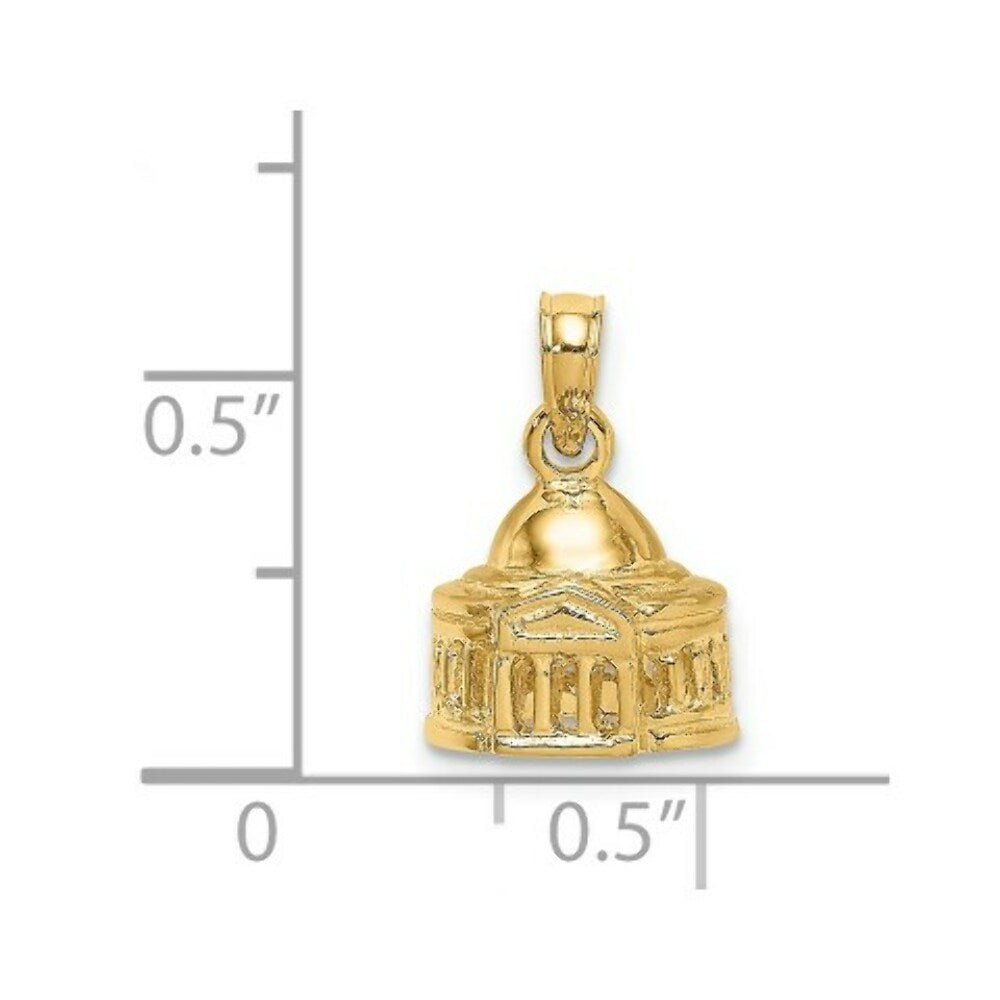 14K Yellow Gold 3-D Jefferson Memorial Building Washington DC Charm Pendant