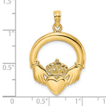 Load image into Gallery viewer, 14K Yellow Gold 2-D &amp; Polished LARGE CLADDAGH HEART Charm Pendant
