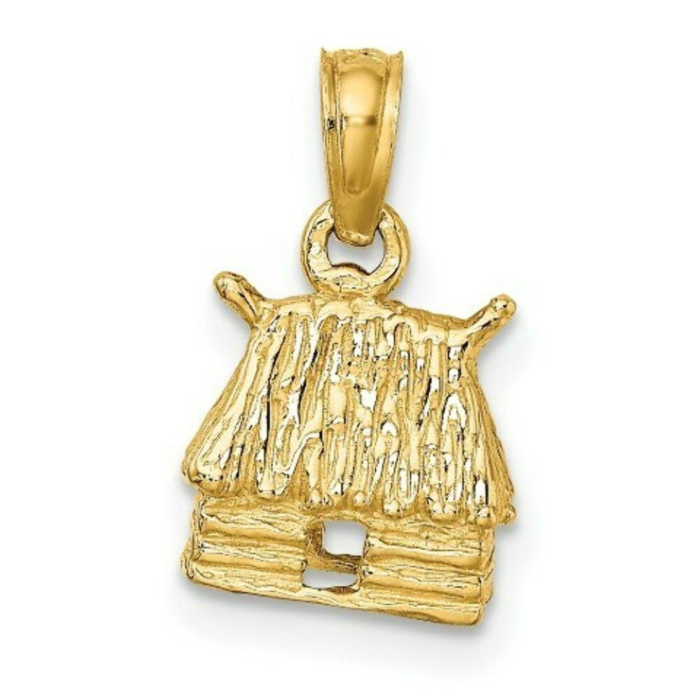 14K Yellow Gold 3-D Bungalow Island Hut Charm Pendant