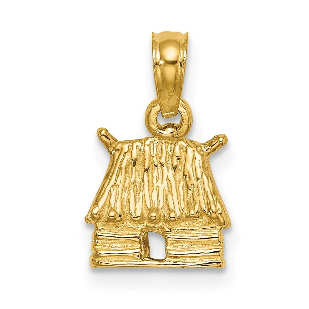 14K Yellow Gold 3-D Bungalow Island Hut Charm Pendant